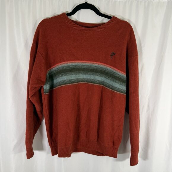 Ashworth Wool Rabbit Hair Sweater Men Large Orange Striped Long Sleeve Crew Neck - Picture 1 of 8